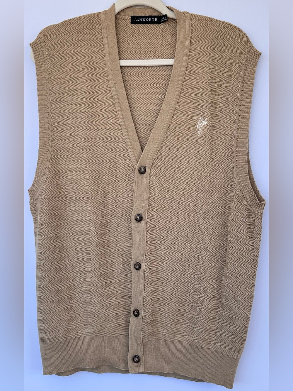Ashworth Men’s Tight Knit Golf Sweater Vest Button Front V-Neck Size Large